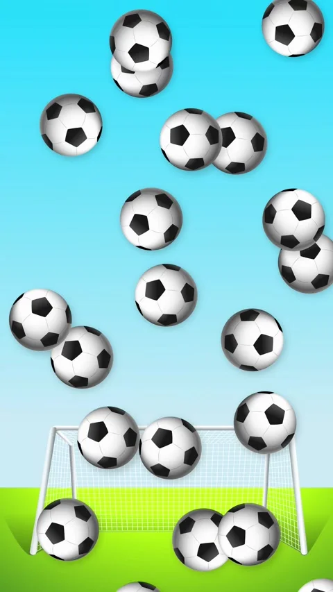 Vertical Animation of Soccer Balls Falling Over Goal Post Stock Footage 341908215