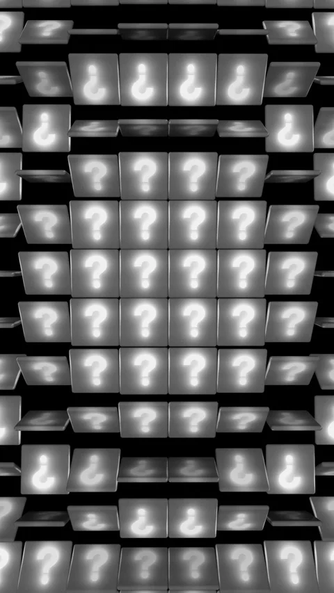 Vertical animation of square tiles with glowing white question mark Video stock 332160136