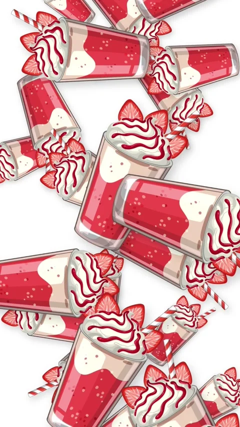 Vertical Animation of Strawberry Milkshake Cups Falling on White Background Stock Footage 344230931