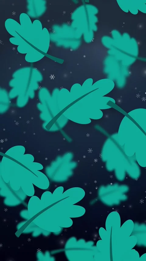 Vertical Animation of Stylized Green Leaves Falling Over Dark Snowy Background Stock Footage 345120876