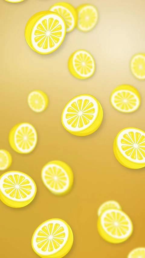 Vertical Animation of Stylized Lemon Slices Falling on Yellow Mesh Background Stock Footage 344843563