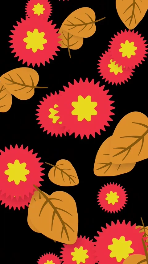 Vertical Animation of Stylized Red Flowers and Brown Leaves Falling Stock Footage 345041275