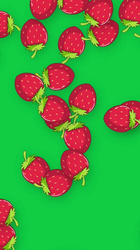 Vertical Animation of Stylized Red Strawberries Falling on Green Background Stock Footage 339526556