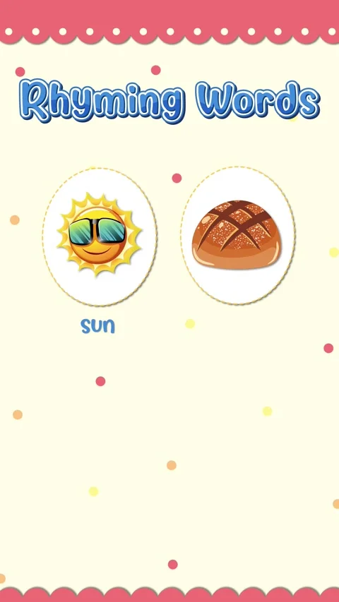 Vertical Animation Teaching Rhyming Words with Sun Bun Run and Gun Stock Footage 331912468
