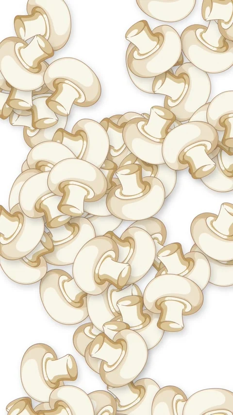Vertical Animation of White Button Mushrooms Falling on a Plain Background Stock Footage 339523572