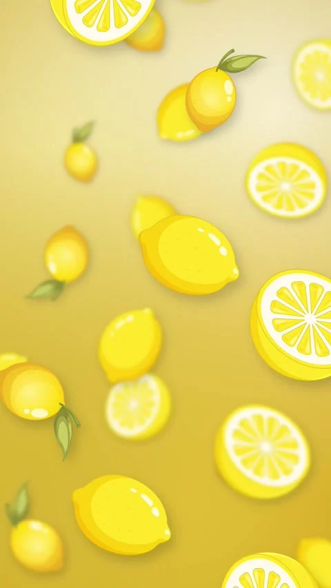 Vertical Animation of Whole and Sliced Lemons Falling on Yellow Background Stock Footage 344831406