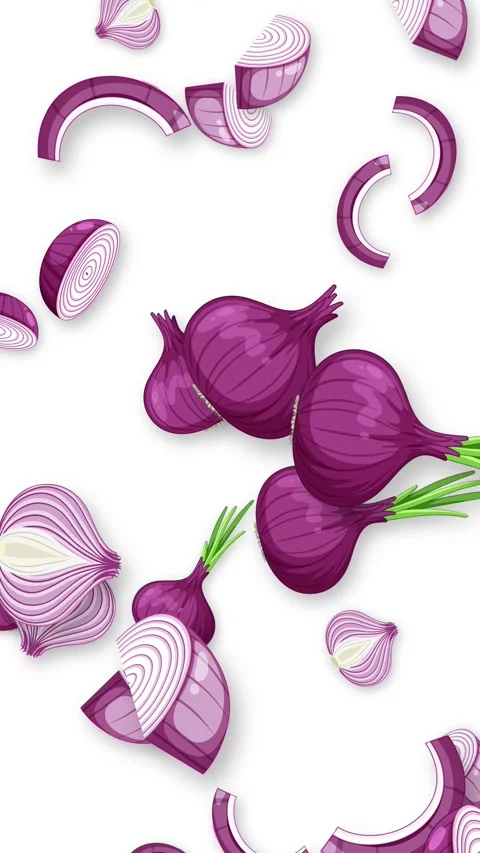 Vertical Animation of Whole and Sliced Red Onions Falling on White Background Stock Footage 345294062