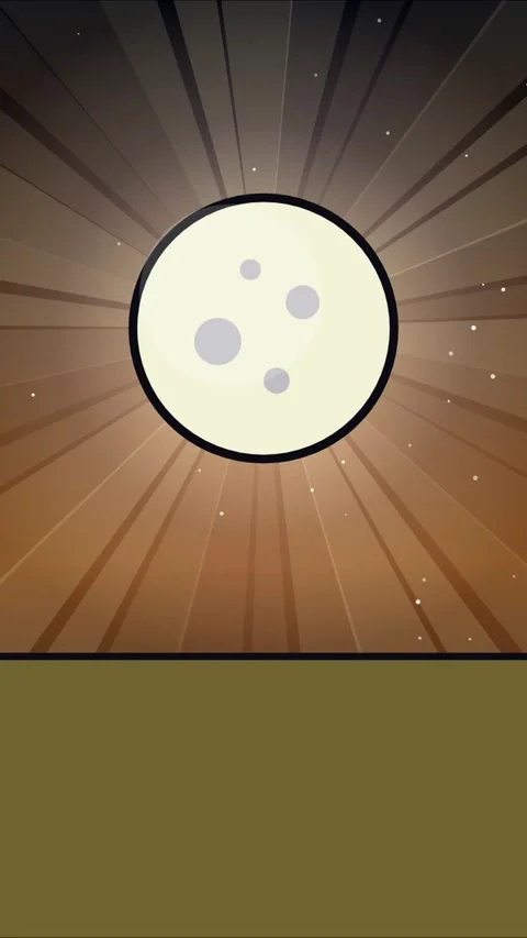 Vertical anime style big full moon and stars over horizon in center Stock Footage 337697799