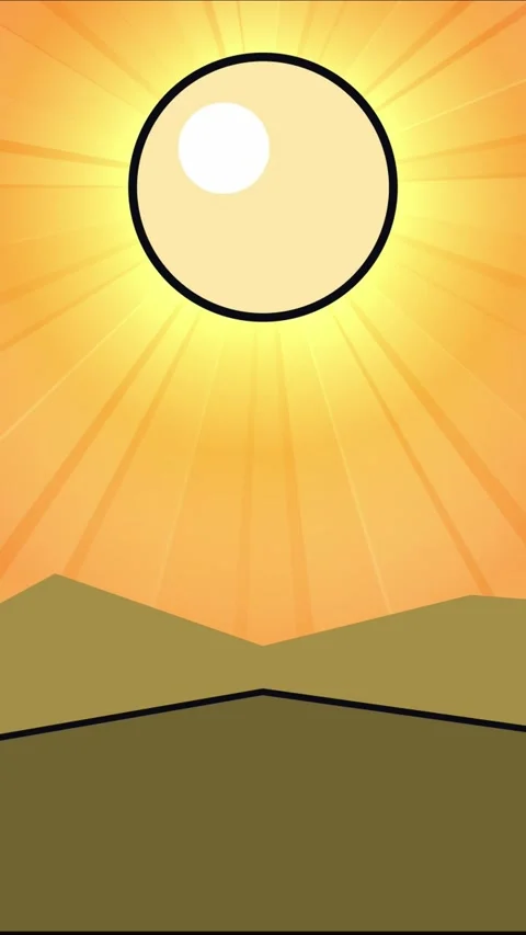 Vertical anime style big sun shining high over mountains in center Stock Footage 337208938