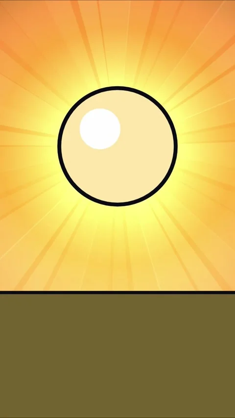 Vertical anime style big sun shining over horizon in center Stock Footage 337697827
