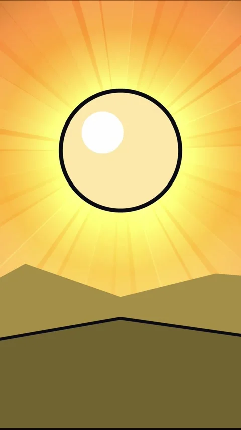 Vertical anime style big sun shining over mountains in center Stock Footage 337698061