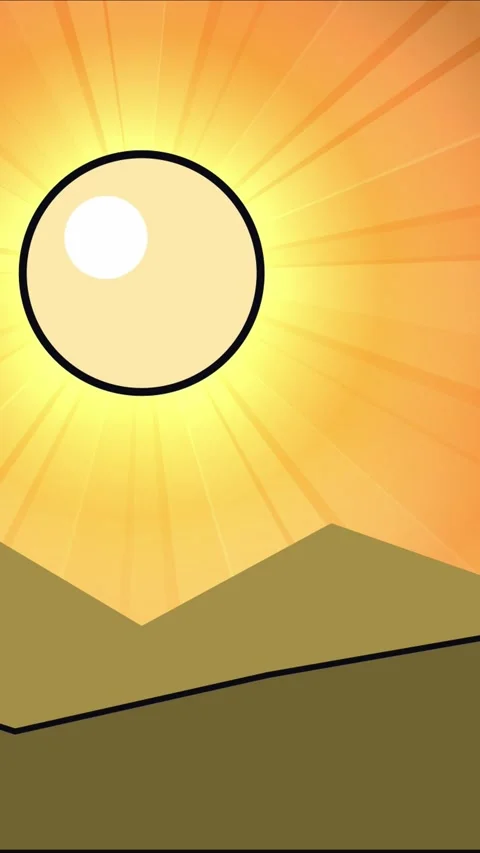 Vertical anime style big sun shining over mountains on left side Stock Footage 337698134