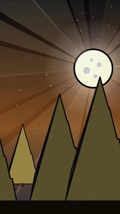 Vertical anime style full moon and stars over forest on right Stock Footage 337697866