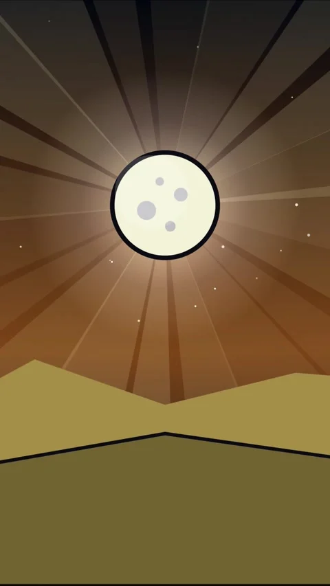 Vertical anime style full moon and stars over mountains in center Stock Footage 337697999