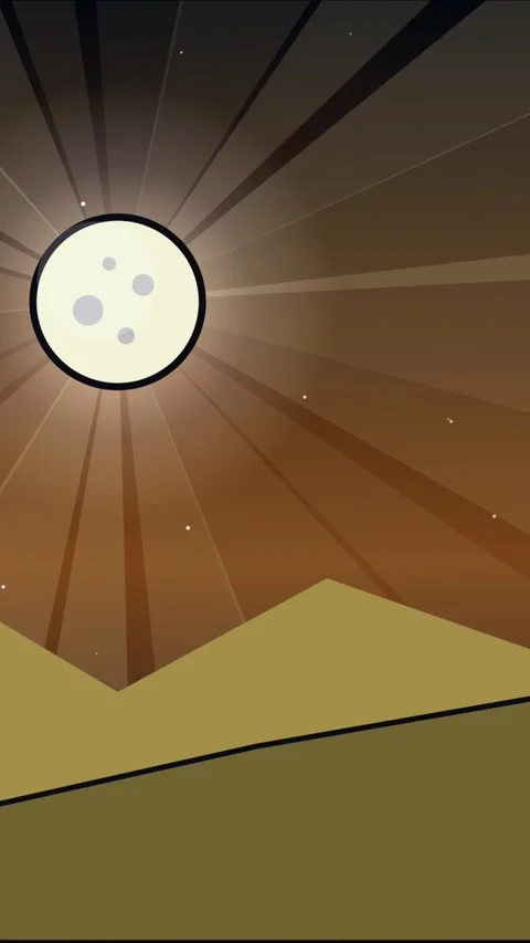Vertical anime style full moon and stars over mountains on left Stock Footage 337698047