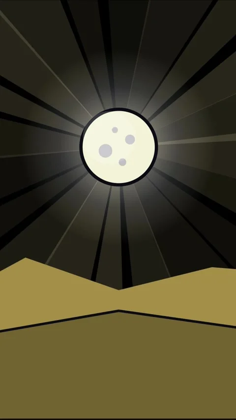 Vertical anime style full moon over mountains in center Stock Footage 337938166