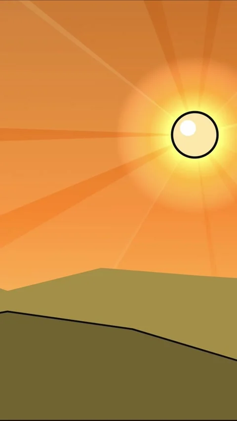 Vertical anime style small sun floating over mountains on right side Stock Footage 337697713