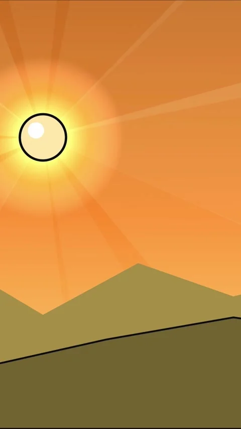 Vertical anime style small sun floating over mountains on left side Stock Footage 337698096