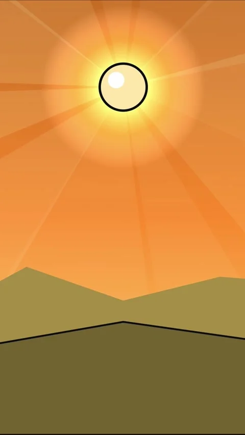 Vertical anime style small sun floating high over mountains in center Stock Footage 337937885