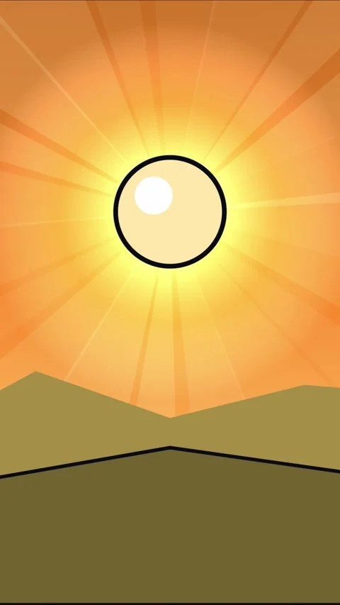 Vertical anime style sun floating over mountains in center Stock Footage 337697899