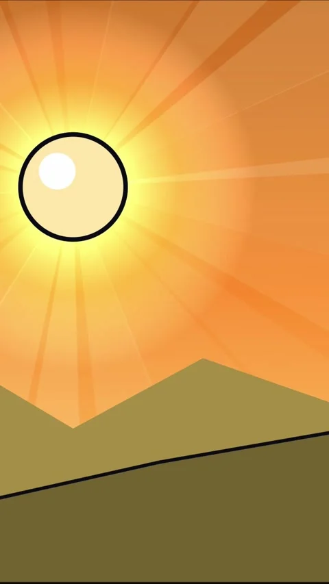 Vertical anime style sun floating over mountains on left side Stock Footage 337938125