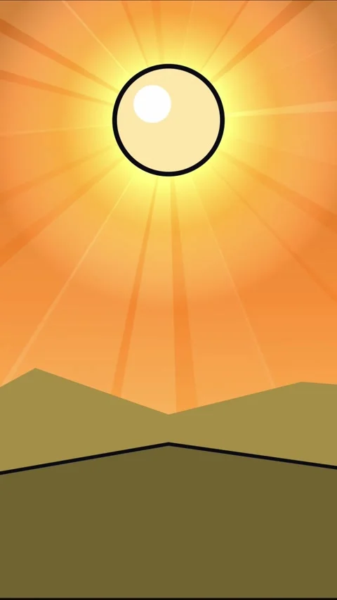 Vertical anime style sun floating high over mountains in center Stock Footage 337938221