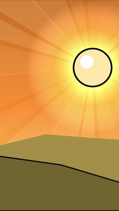 Vertical anime style sun floating over mountains on right side Stock Footage 337938429