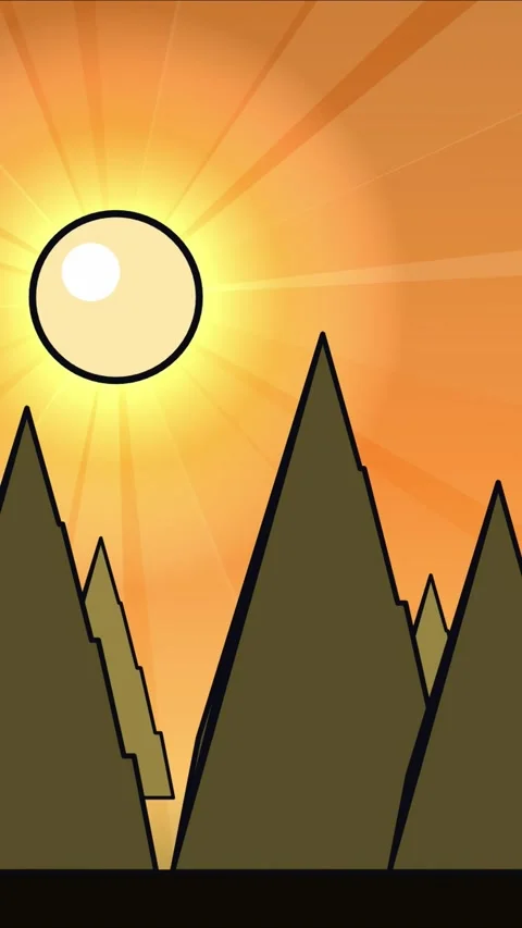 Vertical anime style sun shining over forest on left side Stock Footage 337208802