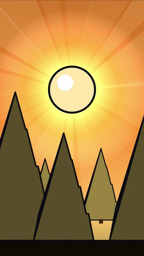 Vertical anime style sun shining over forest in center Stock Footage 337937214