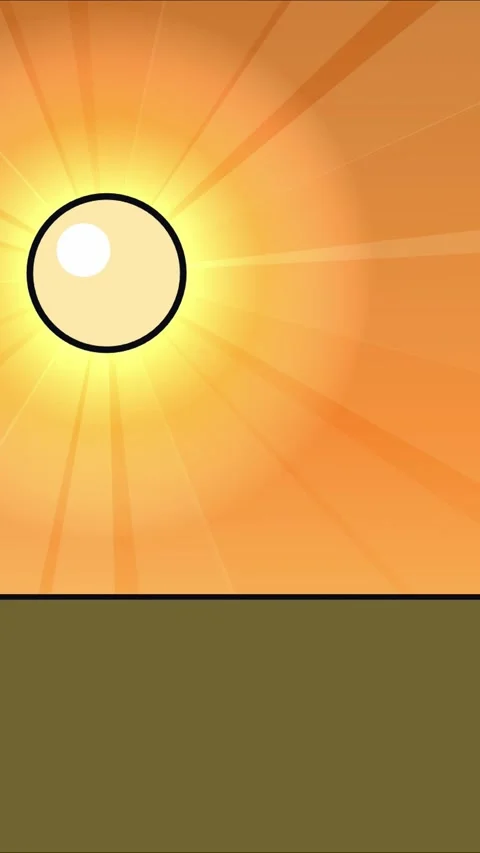 Vertical anime style sun shining over horizon on left side Stock Footage 337937375