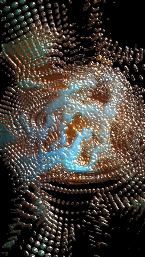 Vertical Aqua Gold Psychedelic Tentacle Spiral 4K Loop Stock Footage 328941047
