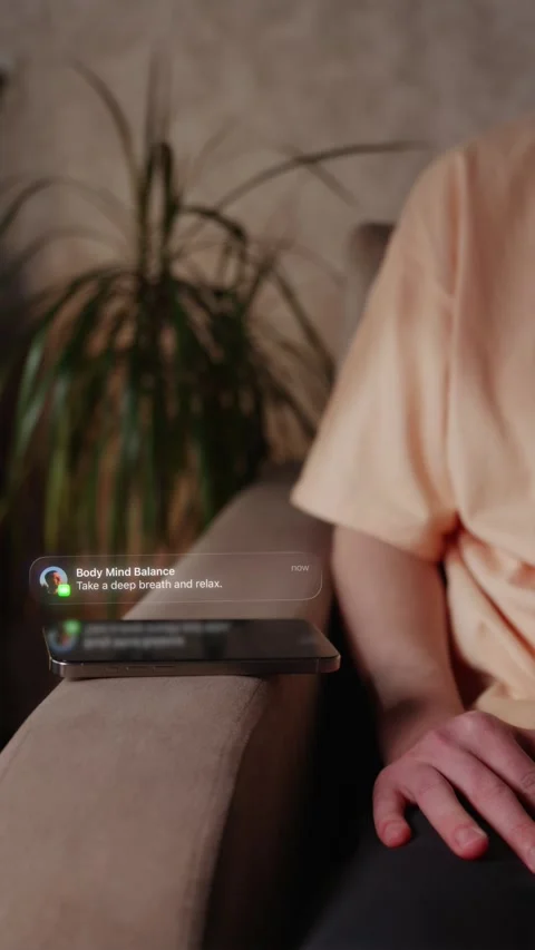Vertical AR message Body Mind Balance relax notification Stock Footage 332358709