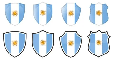 Vertical Argentinian flag in shield shape, four 3d and simple versions. Ar... Stock Photos