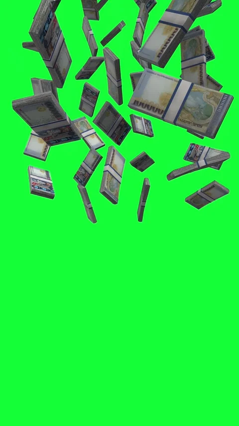 Vertical Armenian Dram Falling Animation Stacks Of Money on Green Screen Stock Footage 301996250