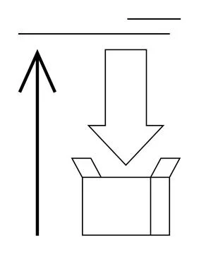 Vertical Arrow Pointing Up, Horizontal Lines, Downwards Arrow into Open Box Ilustração Stock