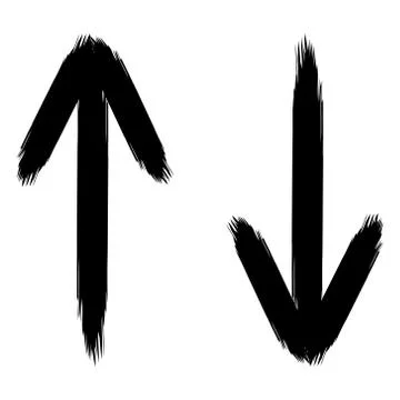 Vertical arrows hand drawn rough brush, vector up down arrows grunge style Stock Illustration