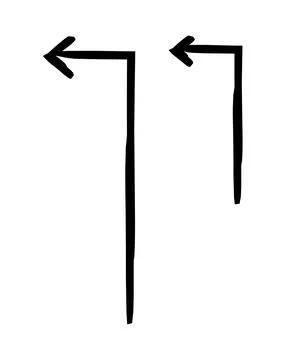 Vertical arrows turning left hand-drawn sketch graphic element set Stock Illustration