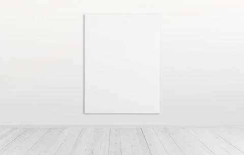 Vertical art canvas on wall in a clean room with wooden floor Stock Photos
