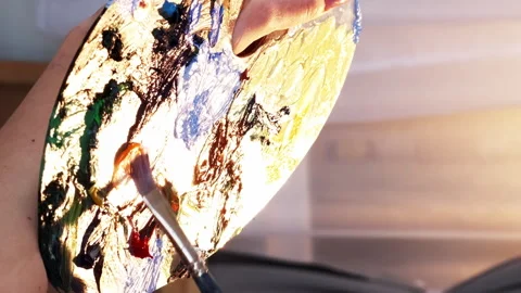Vertical art process painting hobby woman mix oil Stock Footage 255586198
