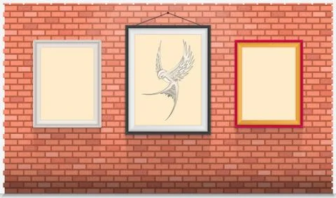 Vertical artwork frame hanging on the bricks wall - stock vector Stock Illustration