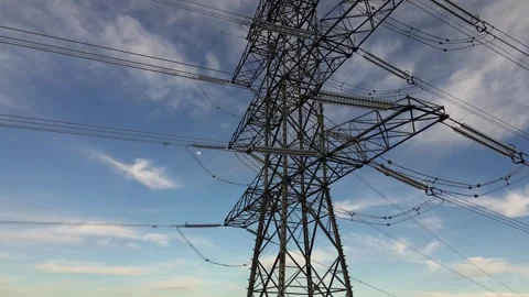 Vertical Ascending Shot of High Voltage Transmission Tower and Power Lines Stock Footage 330051142