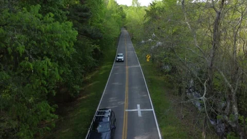 Vertical ascent over road next to swamp Video stock 239077034