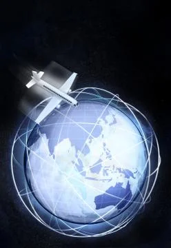 Vertical asia earth globe view with flying plane illustration Stockillustratie