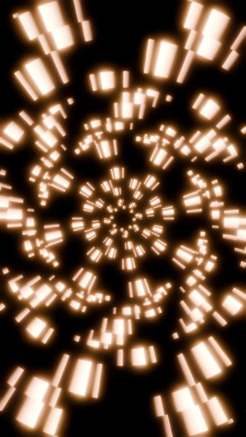 Vertical aspect ratio format of rotating yellow neon light panels on black Video stock 342574633