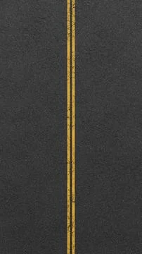 Vertical asphalt road texture with double yellow lines and cracks. 3D rendering Stock Illustration