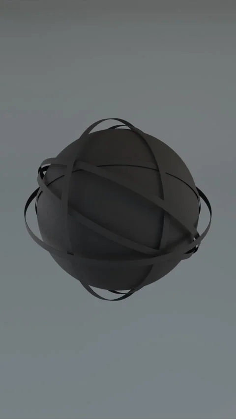 Vertical atom like dark abstract ball with seamless rings rotation Stock Footage 257110946