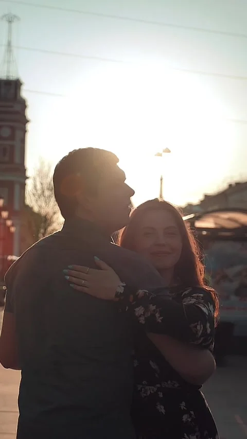 Vertical of Attractive man and young woman having fun in the city Stock Footage 278483785