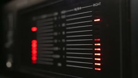 Vertical audio level grahpic display on the old sound amplifier. Audio levels m Stock Footage 164517745