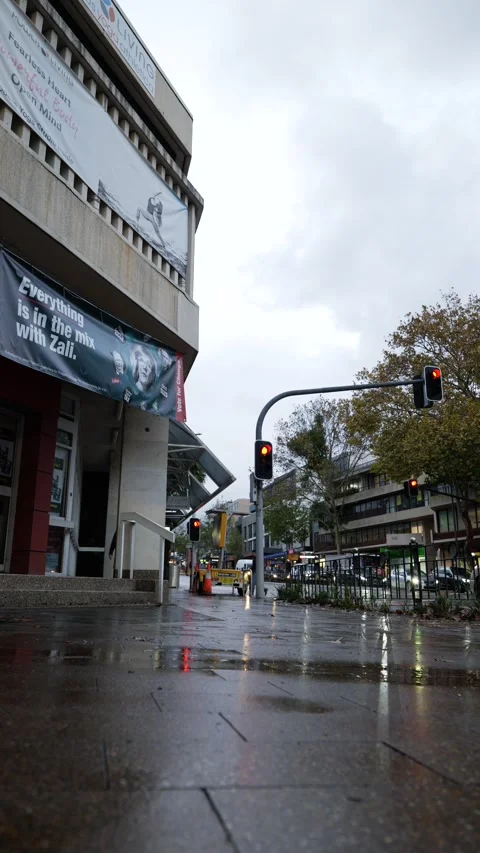 Vertical Australian election 2025 posters on wet street in Sydney 6K Stock-Footage 308633459