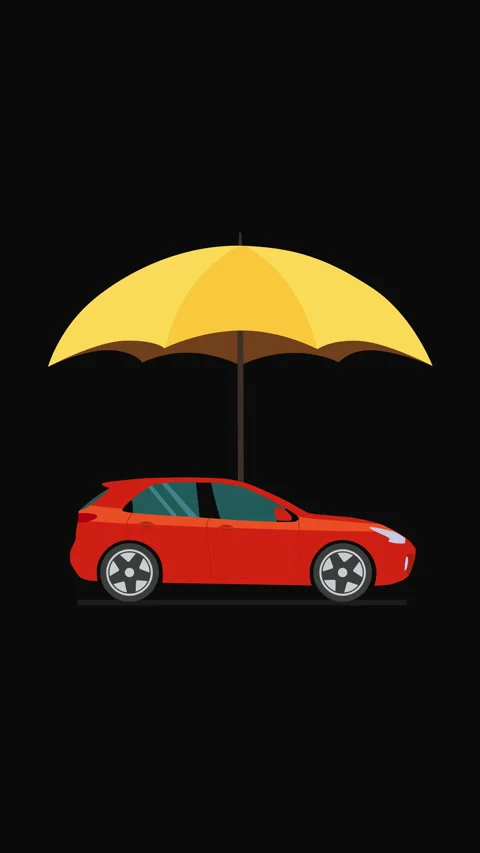 Vertical Auto Insurance Concept with Umbrella Protecting Car Flat Illustration Видео 340912348